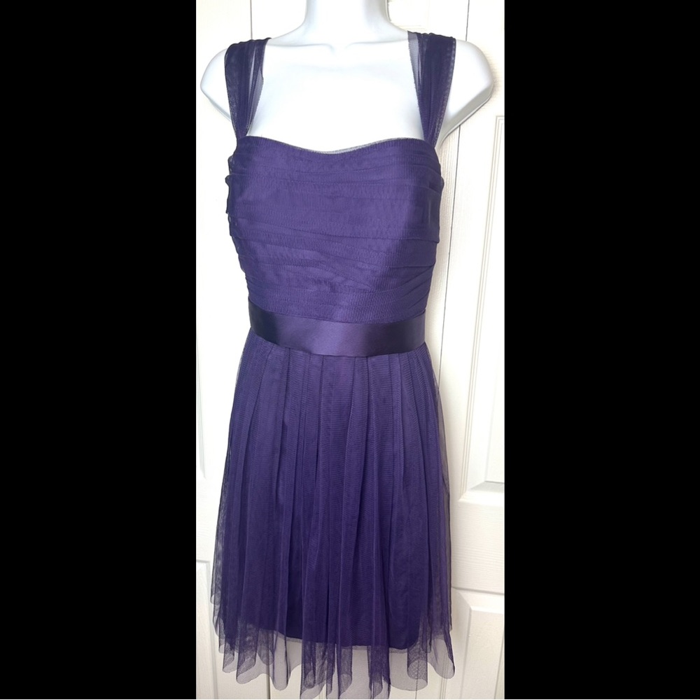 New WHITE By Vera Wang Amethyst Purple Bridesmaid Dress Dance Party Mesh Pleated